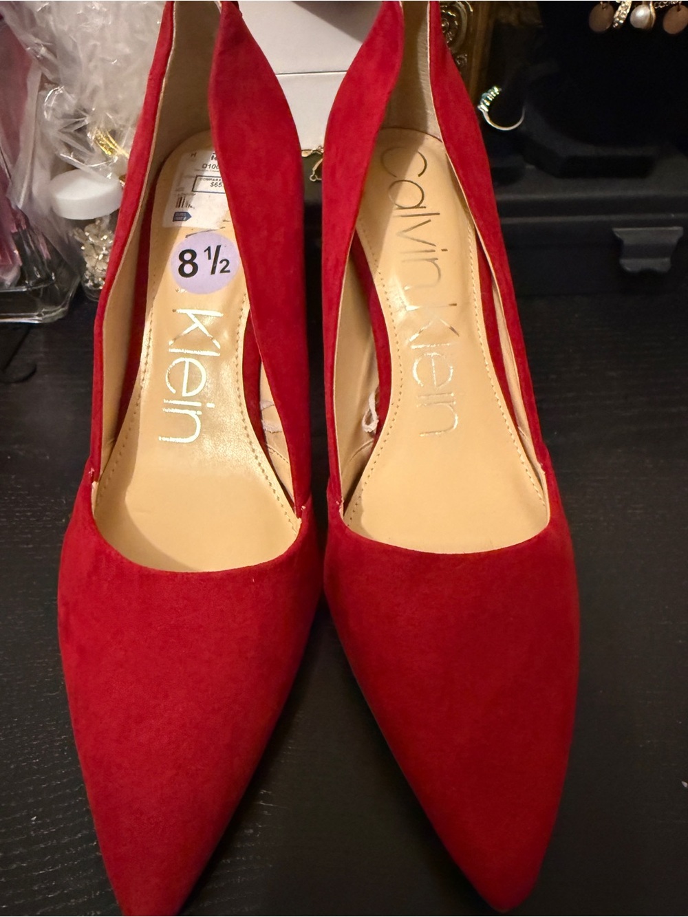 Calvin Klein Scarlet Red Suede Pointed Toe Pumps